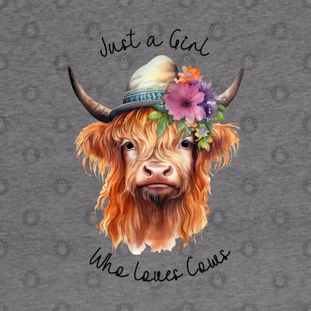 Just a Girl Who Loves Cows Highland Cow Watercolor Art by AdrianaHolmesArt